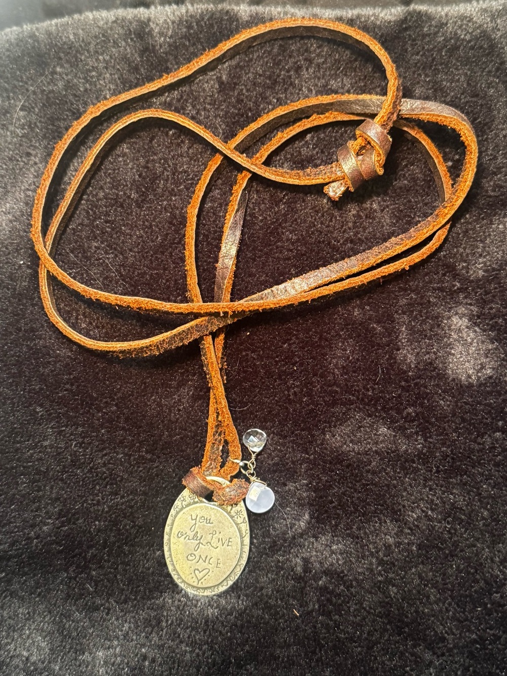Jes Maharry Brown Leather Necklace with Silver-Tone 'You Only Live Once' Pendant - Picture 3 of 3
